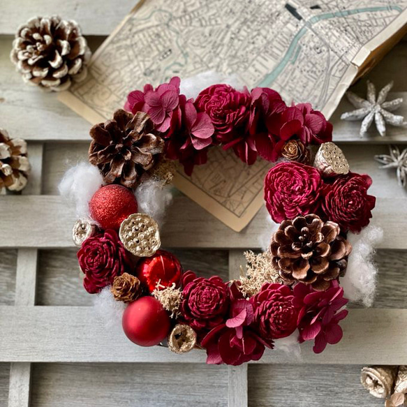 早割り　プリザーブドフラワー　クリスマスリース　アジサイリース　Xmas　結婚祝い　新築祝い　紫陽花　　開店祝 5枚目の画像