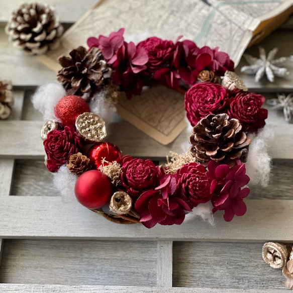 早割り　プリザーブドフラワー　クリスマスリース　アジサイリース　Xmas　結婚祝い　新築祝い　紫陽花　　開店祝 3枚目の画像