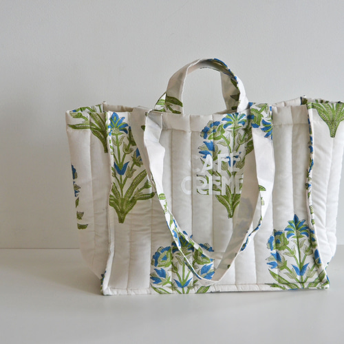 最後の1点！キルティングトートバッグ ハンドブロックプリント