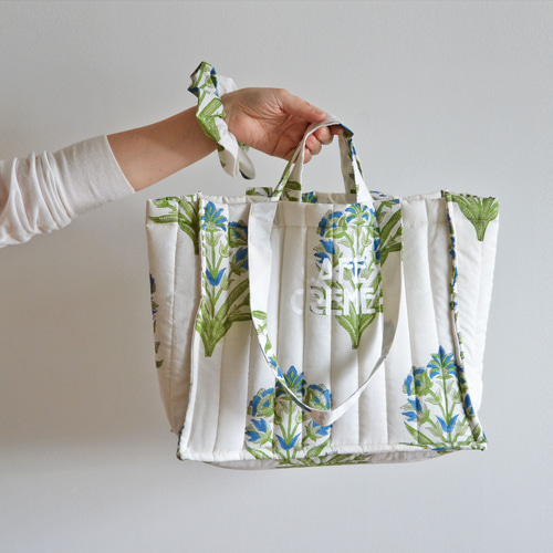 最後の1点！キルティングトートバッグ ハンドブロックプリント