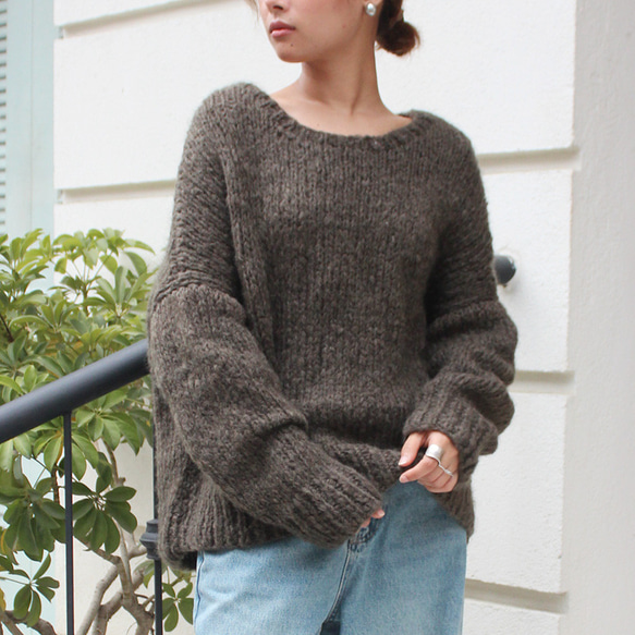 新色◉軽ふわ手編みニット◉モヘアショートセーター グレイッシュ