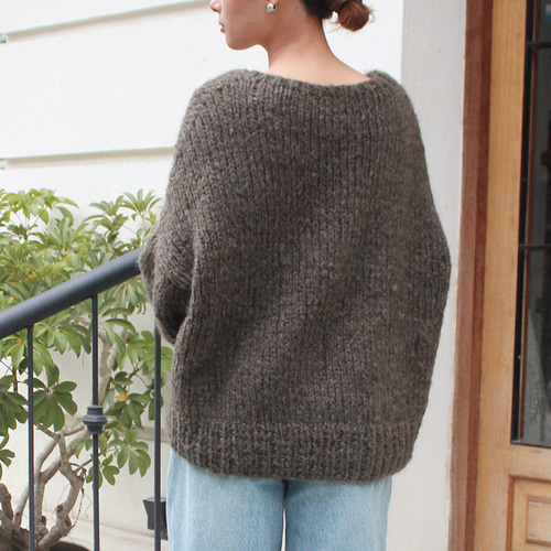 新色◉軽ふわ手編みニット◉モヘアショートセーター グレイッシュ