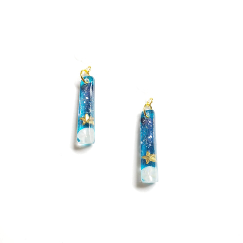 No.1499-D　細長オーロラ☆星☆ピアス・イヤリング(パープル) No.1499-D 細長オーロラ☆星☆ピアス・イヤリング(パープル