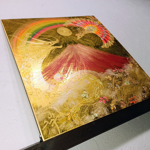 風水吉祥絵画＊黄金来光 虹 雲海赤富士～龍神と鳳凰～三つ巴 活性 豊か