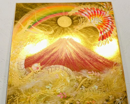 赤富士に鳳凰 (ホワイト・黄金のII) 金マット15号(86cm× 74cm) c7b5179637307d79edfa125958379e