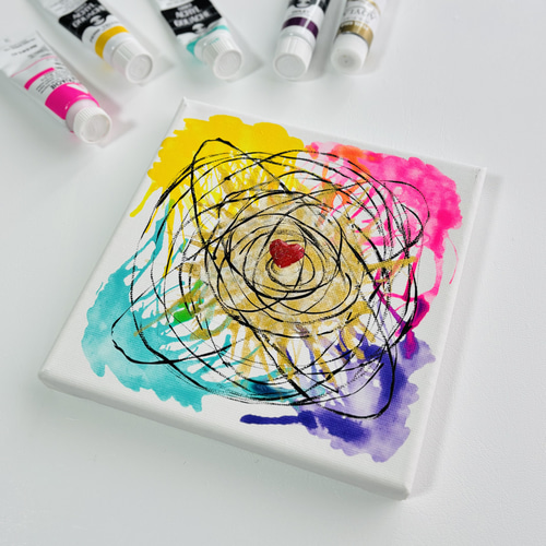 15cm】抽象画 ハート レジン キャンバスアート 原画 カラフル 色の力