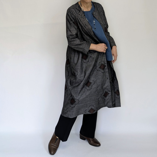 sale最終日】着物リメイク 大島紬 前開き ワンピース ジャケットとして