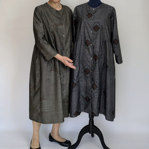 着物リメイク 大島紬 前開き ワンピース ジャケットとしても