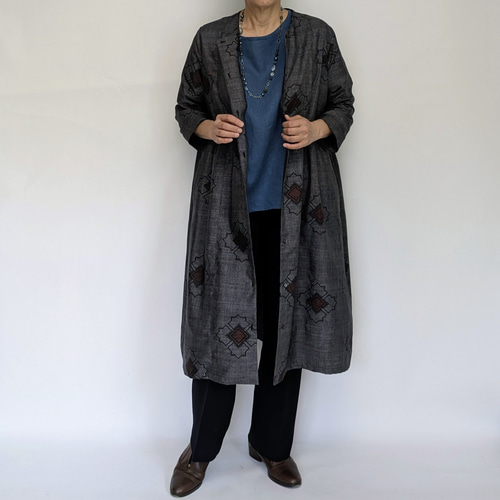 着物リメイクワンピースとジャケット 着物リメイク 大島紬 前開き ワンピース ジャケットとしても