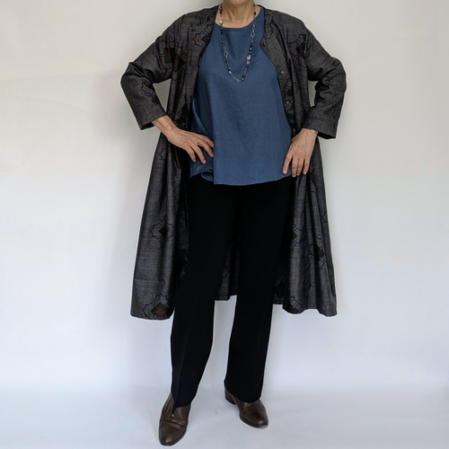 sale最終日】着物リメイク 大島紬 前開き ワンピース ジャケットとして