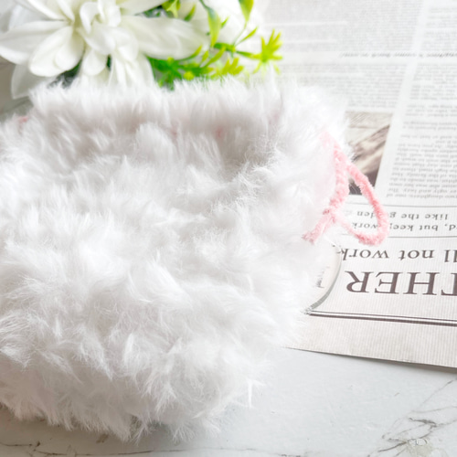 A2 ふわふわ 巾着 ポーチ 秋 冬 ホワイト 白 巾着袋 わたちゃん 通販