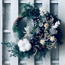 早割り　Мサイズ　プリザーブドフラワー　クリスマスリース　アジサイリース　Xmas　結婚祝い　新築祝い　紫陽花　　開店祝 1枚目の画像