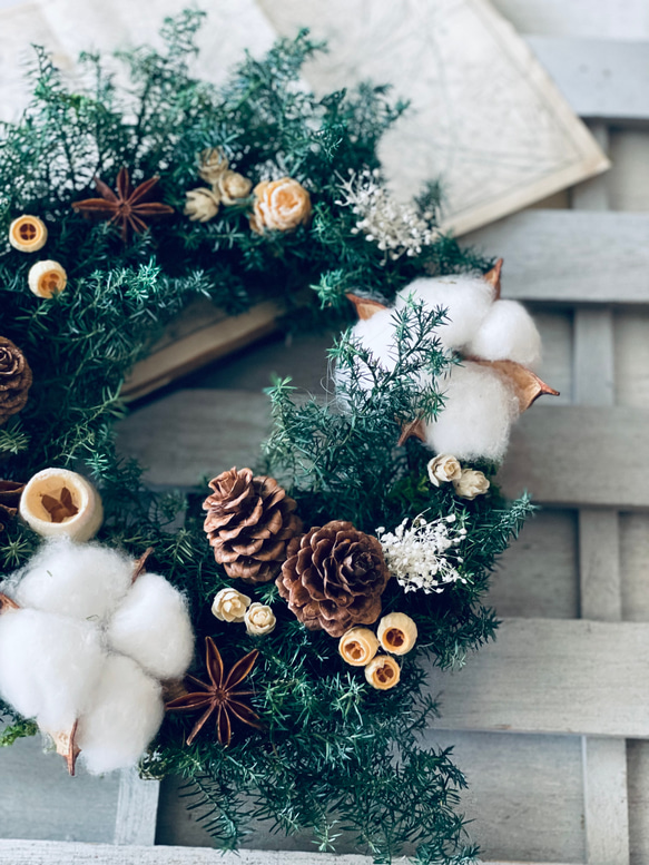 早割り　Мサイズ　プリザーブドフラワー　クリスマスリース　アジサイリース　Xmas　結婚祝い　新築祝い　紫陽花　　開店祝 7枚目の画像