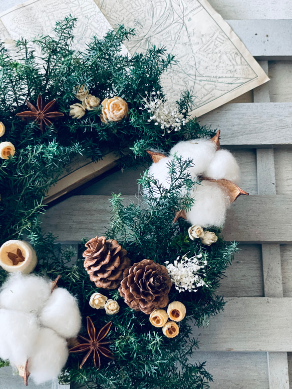 早割り　Мサイズ　プリザーブドフラワー　クリスマスリース　アジサイリース　Xmas　結婚祝い　新築祝い　紫陽花　　開店祝 8枚目の画像