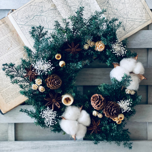 早割り Мサイズ プリザーブドフラワー クリスマスリース アジサイ