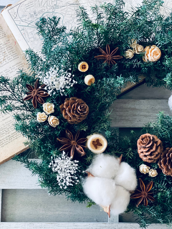 早割り　Мサイズ　プリザーブドフラワー　クリスマスリース　アジサイリース　Xmas　結婚祝い　新築祝い　紫陽花　　開店祝 2枚目の画像