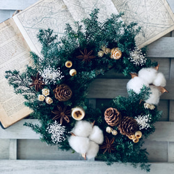 早割り　Мサイズ　プリザーブドフラワー　クリスマスリース　アジサイリース　Xmas　結婚祝い　新築祝い　紫陽花　　開店祝 3枚目の画像