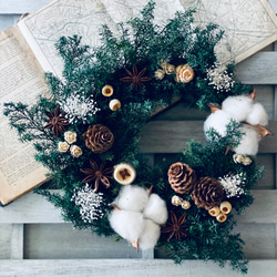 早割り　Мサイズ　プリザーブドフラワー　クリスマスリース　アジサイリース　Xmas　結婚祝い　新築祝い　紫陽花　　開店祝 1枚目の画像