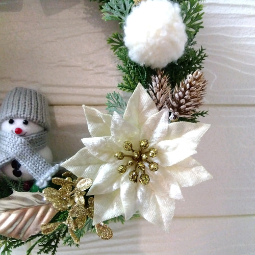 布リース*ゆきだるまさん flakes* ふわまるリース クリスマス 足ぶら