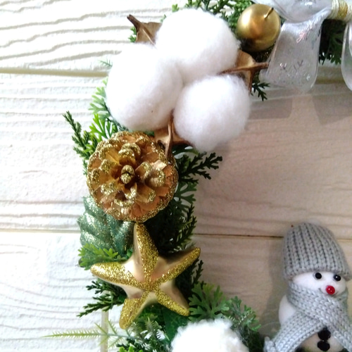 布リース*ゆきだるまさん flakes*　ふわまるリース　クリスマス クリスマスリース＊フェルト リース fukuzou 通販 16292087｜Creema