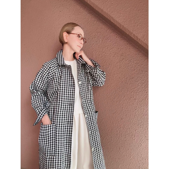 長さ選べる❤️着心地軽いギンガムコート❤️個性的な高見え素材❤️カジュアル＆モード❤️伸縮性ギンガムチェック 4枚目の画像