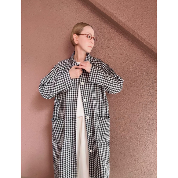長さ選べる❤️着心地軽いギンガムコート❤️個性的な高見え素材❤️カジュアル＆モード❤️伸縮性ギンガムチェック 8枚目の画像