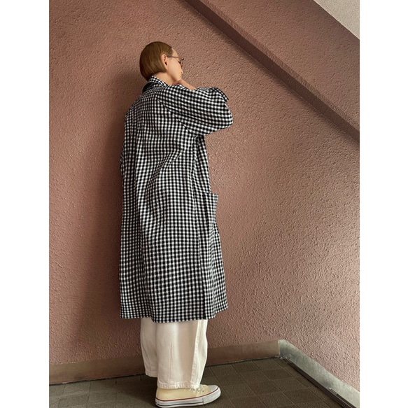 長さ選べる❤️着心地軽いギンガムコート❤️個性的な高見え素材❤️カジュアル＆モード❤️伸縮性ギンガムチェック 10枚目の画像