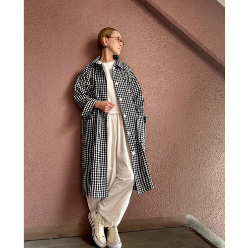 PEPLUM ヨシキヒシヌマ　黒白ギンガムチェックコート Re:EDIT（リエディ） コート レディース アウター ロングコート