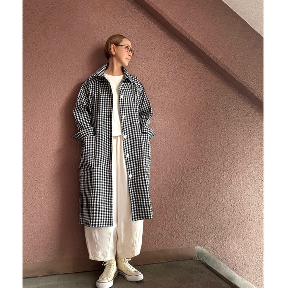 長さ選べる❤️着心地軽いギンガムコート❤️個性的な高見え素材❤️カジュアル＆モード❤️伸縮性ギンガムチェック 3枚目の画像