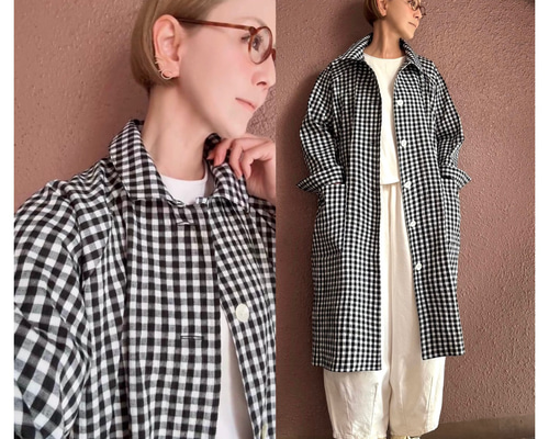 PEPLUM ヨシキヒシヌマ　黒白ギンガムチェックコート Re:EDIT（リエディ） コート レディース アウター ロングコート