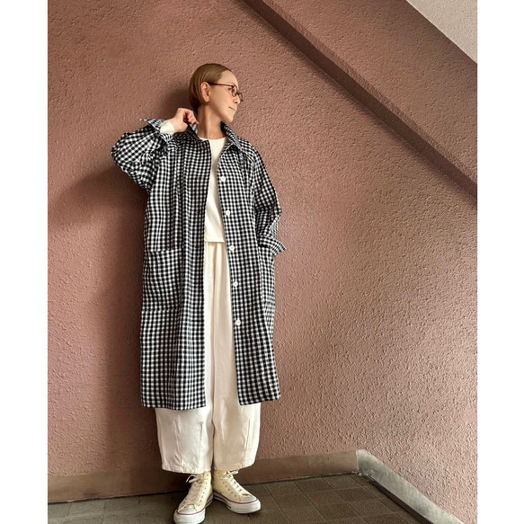 長さ選べる❤️着心地軽いギンガムコート❤️個性的な高見え素材❤️カジュアル＆モード❤️伸縮性ギンガムチェック 13枚目の画像