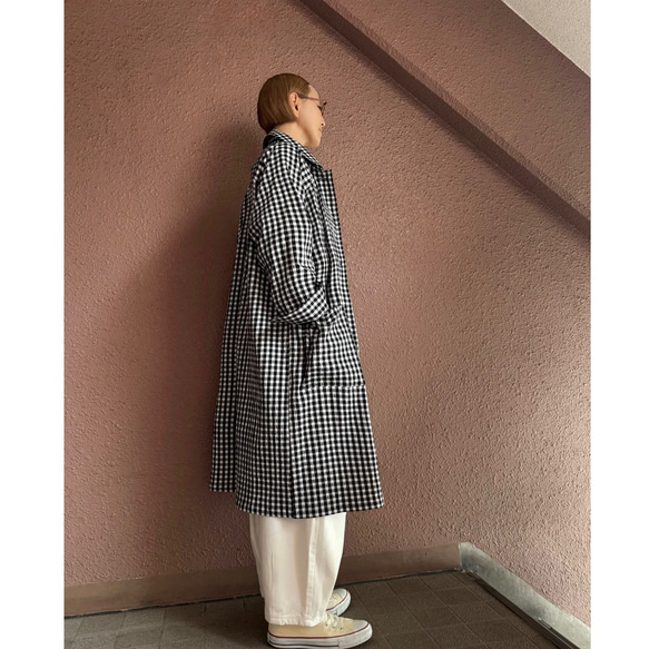 長さ選べる❤️着心地軽いギンガムコート❤️個性的な高見え素材❤️カジュアル＆モード❤️伸縮性ギンガムチェック 12枚目の画像
