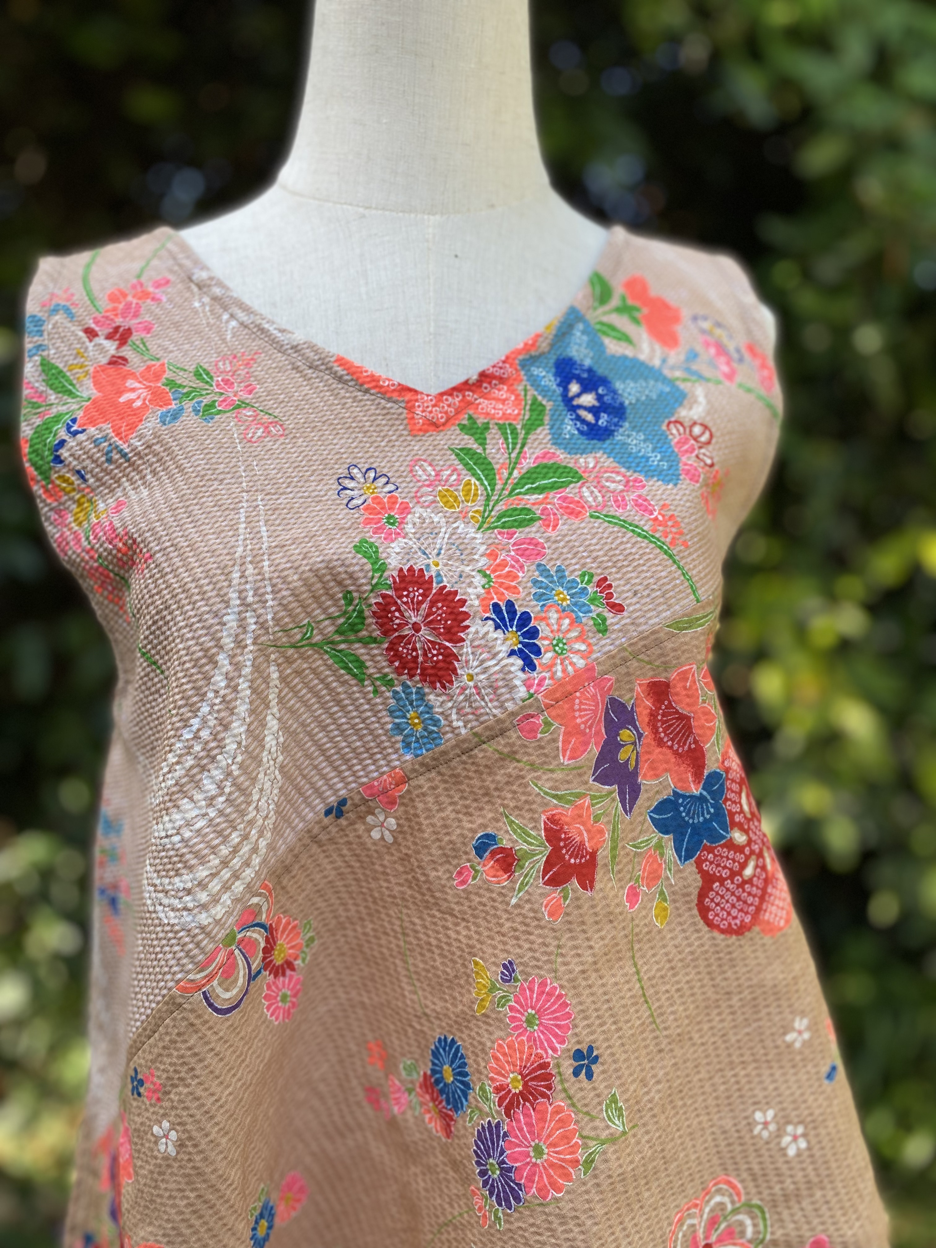 柿渋染め チュニック　タンクトップ　綿100％　浴衣リメイク　アシンメトリー