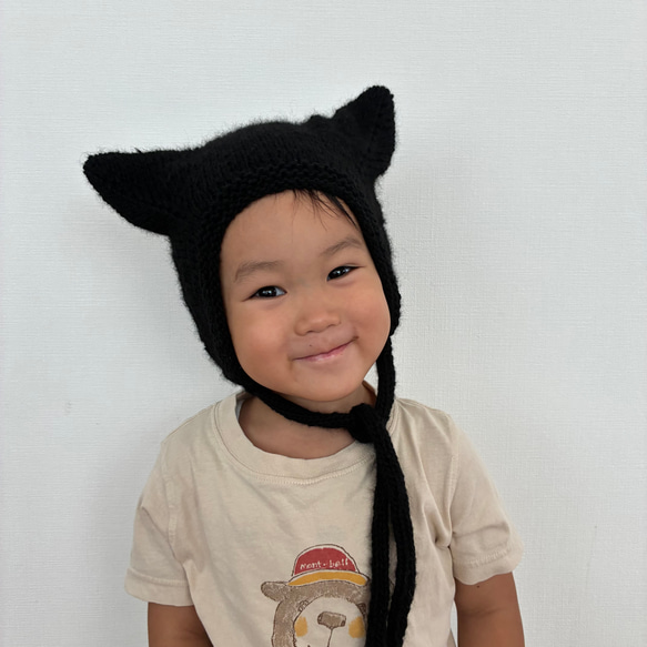 ネコ耳ボンネット 黒ネコ〈ハロウィン 出産祝い ニューボーンフォト