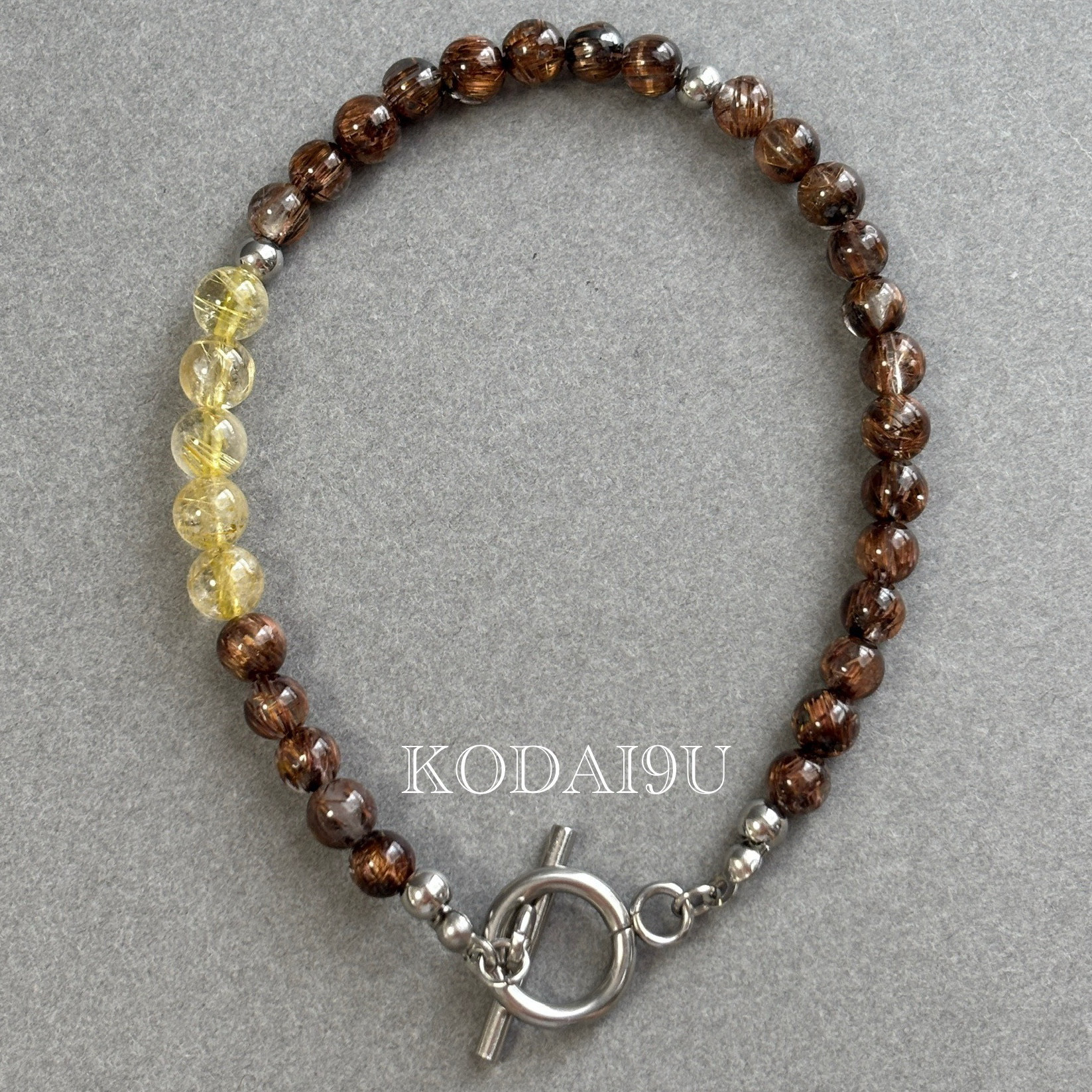 【天然石】《Coffee & Gold》ルチルクォーツのシックなブレスレット