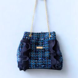 ハンドメイドflest tile blue皮使い巾着バッグ ハンドメイドflest tile blue皮使い巾着バッグ ハンドメイドflest tile