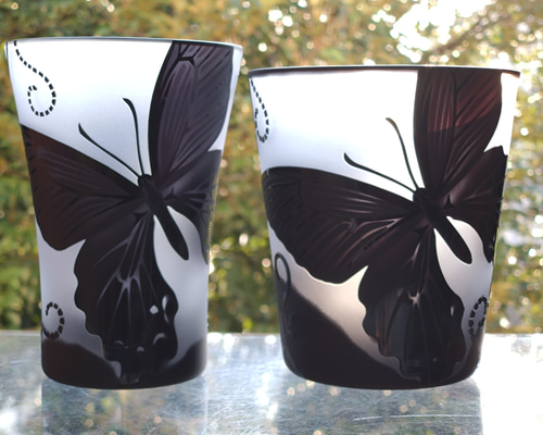 新品 夏・ゼブラアゲハ蝶と朝顔 カナダ・ステンドグラス社　ちょうちょ　あさがお グラス 花風 アゲハ蝶（松尾具美）｜クラス グラス / CLASS GLASS