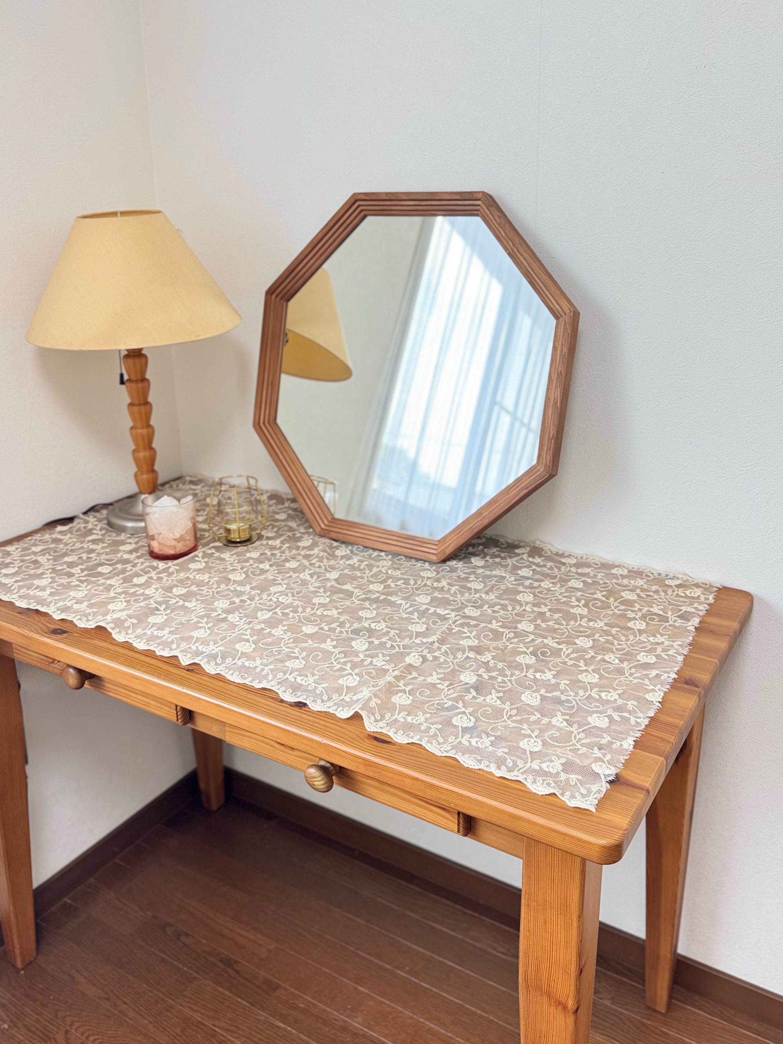 new【日本製】カットデザイン　八角ミラー　アンティーク調　※55cmタイプ　立て掛け・壁掛け