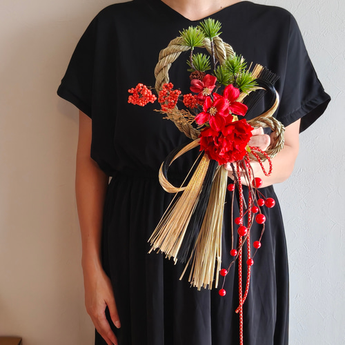 小松と芍薬のしめ縄飾り【結】 正月飾り Creema限定お正月2026 お正月