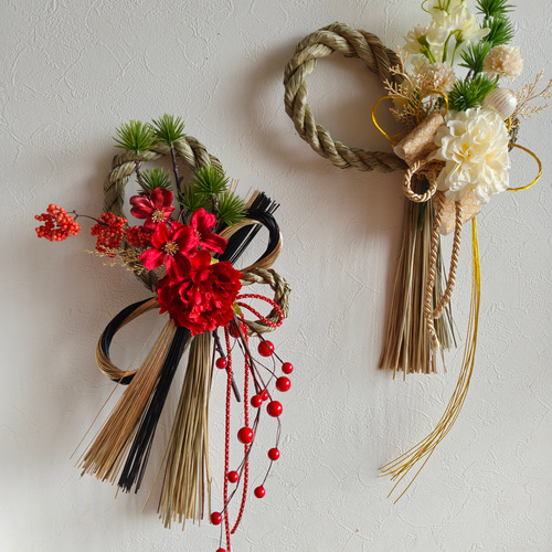 小松と芍薬のしめ縄飾り【結】 正月飾り Creema限定お正月2026 お正月