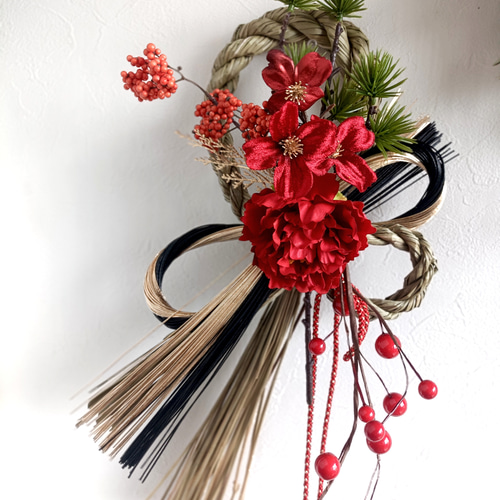 小松と芍薬のしめ縄飾り【結】 正月飾り Creema限定お正月2026 お正月