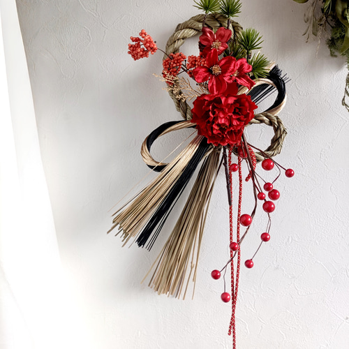 小松と芍薬のしめ縄飾り【結】 正月飾り Creema限定お正月2026