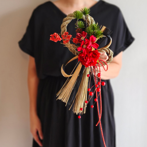 小松と芍薬のしめ縄飾り【結】 正月飾り Creema限定お正月2026 お正月