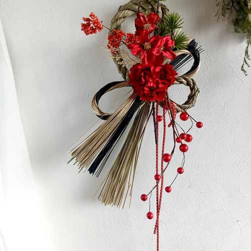 小松と芍薬のしめ縄飾り【結】 正月飾り Creema限定お正月2026 お正月