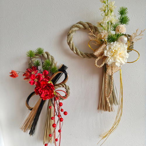 小松と芍薬のしめ縄飾り【結】 正月飾り Creema限定お正月2026 お正月