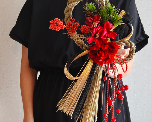 小松と芍薬のしめ縄飾り【結】 正月飾り Creema限定お正月2026 お正月