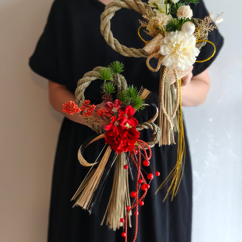 小松と芍薬のしめ縄飾り【結】 正月飾り Creema限定お正月2026 お正月