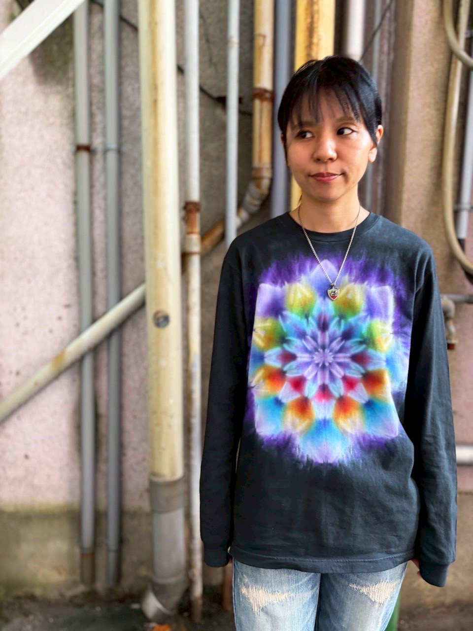 タイダイ 長袖 Tシャツ Mサイズ 曼荼羅 ブラック HD24-82