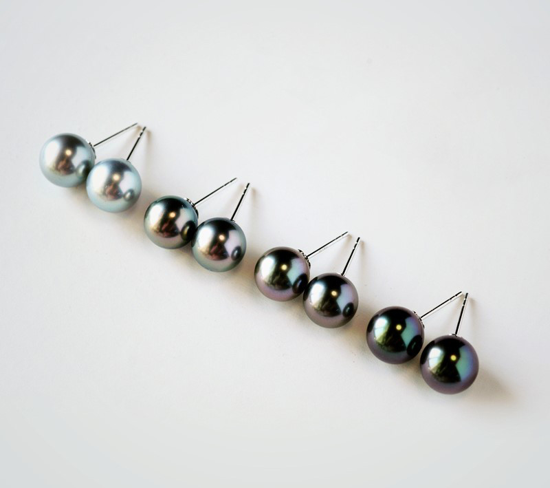 【Lumina】9-10mm天然タヒチ黒蝶真珠スタッドピアス、18Kゴールド、ベーシックスタイル、4色展開、シンプル、エレガント