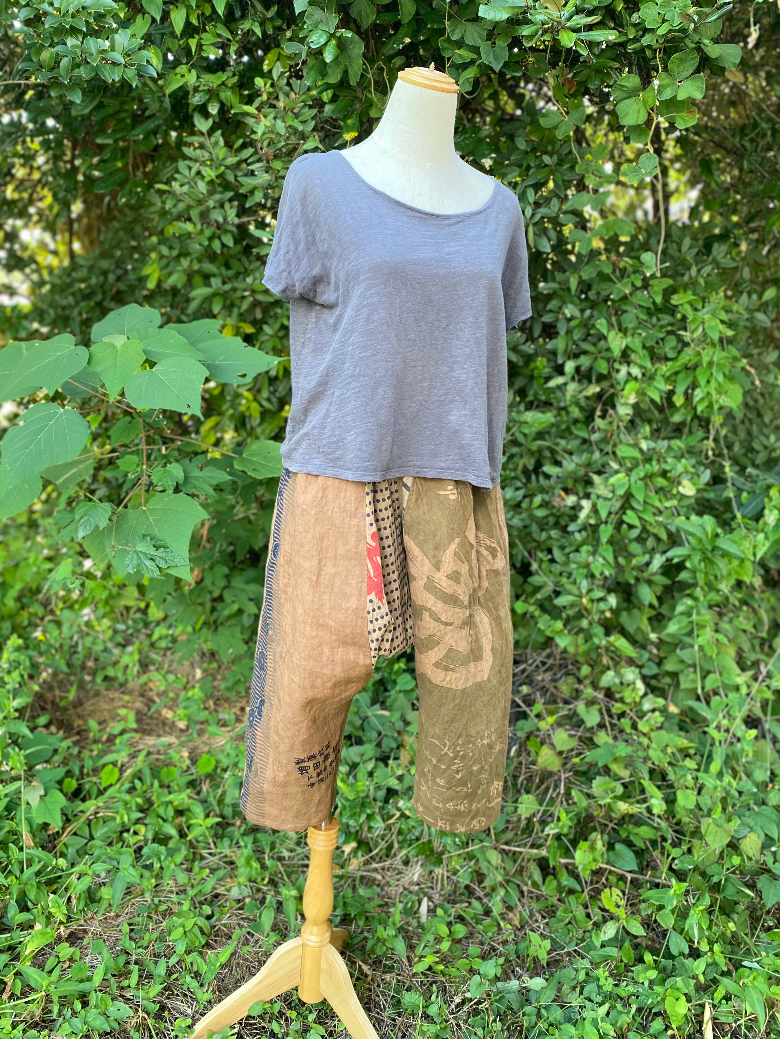 柿渋染め  サルエル　パンツ　綿100％　手ぬぐいリメイク